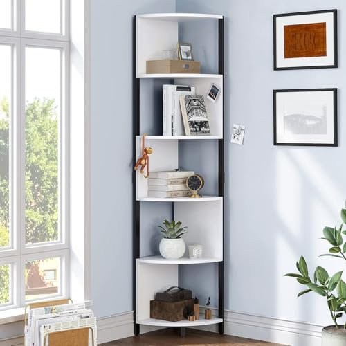 YITAHOME Bücherregal aus Holz mit 6 Fächern - Eckregal freistehend modern für Wohnzimmer, Büro & Schlafzimmer - Weiß (36x36x175 cm) Stauraum Möbel