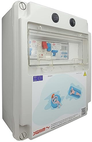 SWIMHOME Cuadro eléctrico para Piscina con Contacto para Motor y Fuente de Alimentación hasta 150W para iluminación 12V DC (Bomba de más 2CV (9-14A))