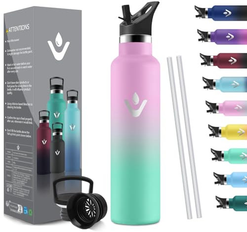 HoneyHolly Thermosflasche 1L BPA-Frei, Trinkflasche Edelstahl, Auslaufsichere Isolierflasche Doppelwandig, Isolierflasche, Thermoflasche, Thermobecher mit Strohhalm, Trinkflasche Kohlensäure Geeignet