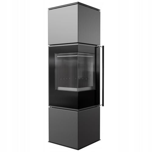 KRATKI Kaminofen aus Stahl 7 kW Ø 150 Ren/M Links - Schwedenofen mit Eckeinsatz - Clean Glass System, Ecodesign & BImSchV Stufe 2 - Schwarz