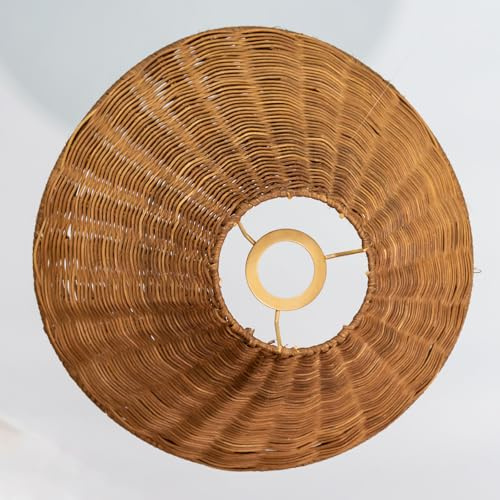 Natürlicher Rattan-Lampenschirm, Boho-Design Lampenschirme, Groß, Braun, Landhaus-Stil, Konische Form, Handgeflochten (1, Dunkelbraun)