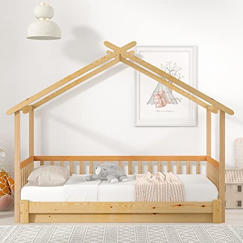 boorbin Letto espandibile a casetta sull'albero, letto per bambini, letto singolo e matrimoniale, in puro legno massello, naturale (90 x 200 cm)