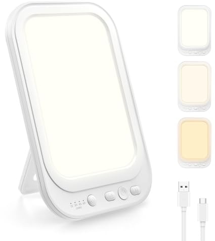 Tageslichtlampe 10000 Lux, LED Lichttherapielampe UV-freie Simulation von Tageslicht, Vollspektrumlampe Sonnenlicht Lampe mit 3 Farbtemperaturen, 5 Helligkeitsstufen, Stufenloses Dimmen, 4 Timer