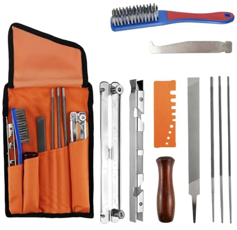 Durlo Kit d'affûtage universel pour tronçonneuses 11 pièces – Limes rondes 5/32” (4 mm)/3/16” (4,8 mm)/7/32” (5,5 mm)