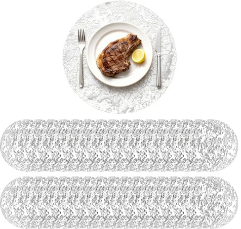 Komforbaa 100 Pezzi Set Copripiatti Rotondi Monouso, Copripiatto di Poliestere, Resistente al Calore per Decorazione di Tavolo Cucina, Set di Tavolo, Lavabile Antiscivolo Argento