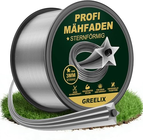 GREELIX Fil Débroussailleuse 3mm x 120m, Profil Étoile en Fil de Coupe | Fil Débroussailleuse Renforcé en Nylon pour Débroussailleuse et Coupe-Bordures, Coupe Nette