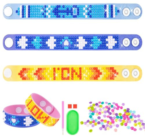 Tuxvealu 3 Pcs Diamond Painting Enfant Bracelet Kit, Fabrication Bracelet Creation DIY Jouet Fille 5 6 7 8 9 10 Ans, Loisirs Créatifs Fille, Idée Cadeau de Noël et de Anniversaire (B)