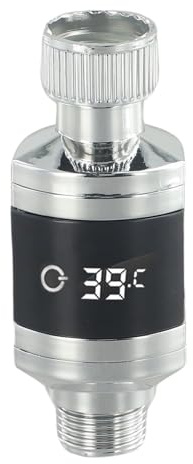 Auratrove LED Duschwasserthermometer, Digitaler Temperaturmonitor mit Leistungsanzeige für 1/2 Zoll Rohr, Silber ABS Badezimmer Messgerät