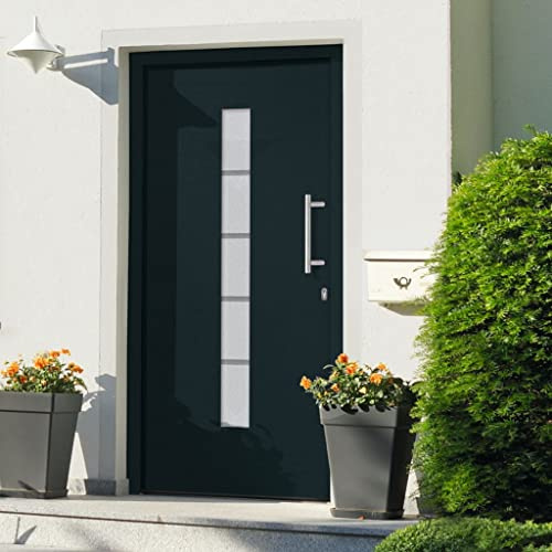 LoogCape Porta d'ingresso in alluminio verniciato a polvere e PVC antracite, 110 x 210 cm, porta d'ingresso con vetro ISO, chiusura multipla per protezione antifurto e isolamento termico