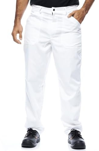 Men's Work Trousers, Classic Model, Work Cargo Pants, S-3Xl Size, Work Trousers for Man, Made in EU, Cargo Pants Men with Elasticated Waist, Mazalat Workwear, Classic Trousers, White, 3XL(EU64)-W48