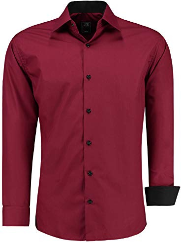 J'S FASHION Camicia da Uomo a Maniche Lunghe, Slim-Fit, Facile da Stirare bordò L