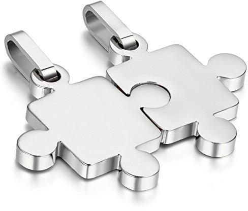 Cupimatch Silber Unisex Edelstahl Halskette mit passendem Puzzle-Anhänger Paar Halskette Anhänger für Männer Frauen mit Halsketten - 2 Stück