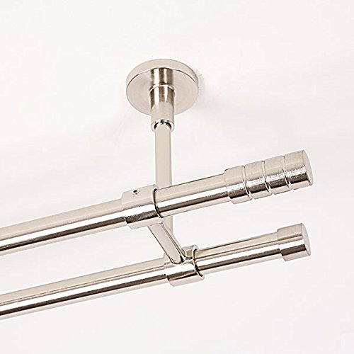 Ventanara® Gardinenstange 320 cm 2 läufig 16 mm mit Endstücken Zylinder und Standard inklusive 64 Ringen Deckenmontage