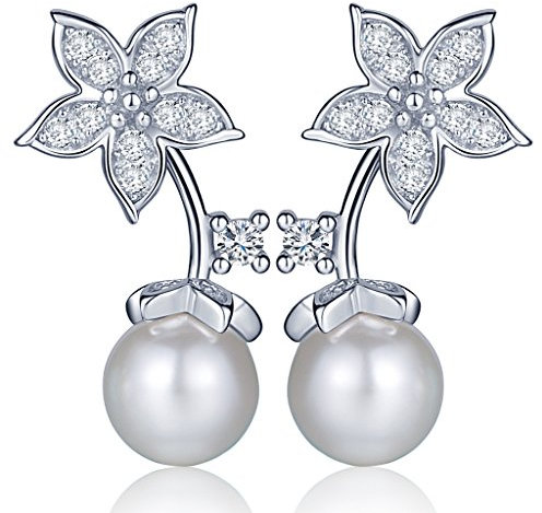 Yumilok 925 Sterling Silber Zirkonia Perlen Blumen Ohrhänger Ohrstecker Ohrring Jackets Ohrschmuck für Damen Frauen Mädchen