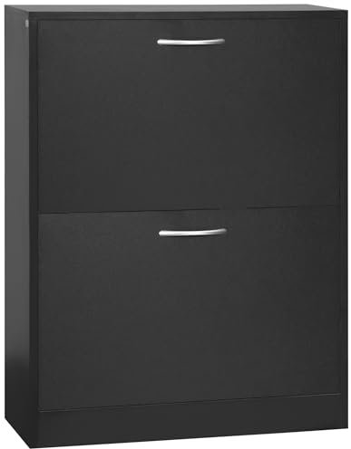 HOMCOM Armoire à Chaussures Meuble à Chaussures dim. 60L x 24l x 80H cm 2 Portes abattantes Noir
