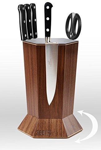 360KnifeBlock™ - (walnut) ROTATING - Magnetic - BEST Universal Knife Block