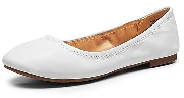 DREAM PAIRS Women's Slip On Round Toe Ballerina Ballet Flats Pumps Shoes,Size 8,White,Sole-Happy