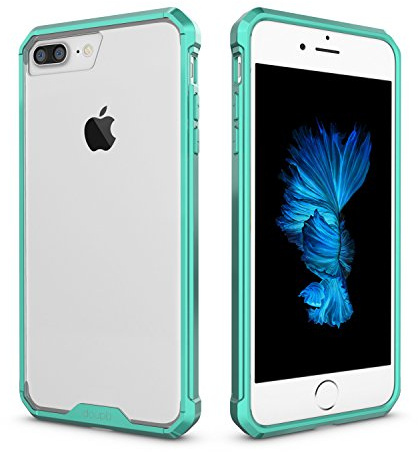 doupi PerfectFit AirClear Hülle für iPhone 8 Plus / 7 Plus (5,5 Zoll), Crystal Clear Rückschale und Schutz Bumper Rahmen Case Cover, türkis