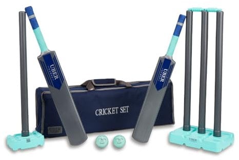 Uber Games Crazy Cricket Sets –Junior for ages +9 years old – High Performance & Durable Kwik Cricket Style Set for Training, Cricket Matches, Garden, Beach, or Park