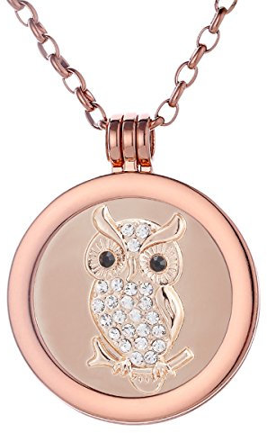 Morella Damen Halskette Rosegold 70 cm Edelstahl mit Amulett und Coin 33 mm Eule Rosegold in Schmuckbeutel