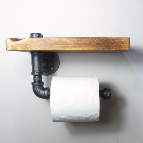 Tube fer Style industriel pour papier WC avec rouleau en bois étagère