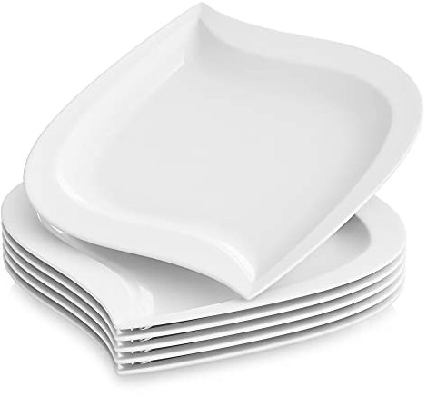 MALACASA, Serie Elvira, 6 teilig Set CremeWeiß Porzellan Flachteller Speiseteller Essteller 10,75 Zoll / 27,5x26,5x2,5 cm für 6 Personen
