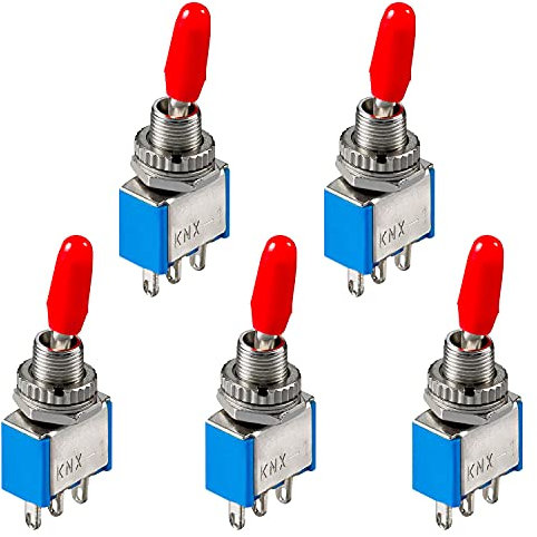 PerfectHD Mini Kippschalter - rote Plastikkappe - Minischalter - 3 Kontakte - WippSchalter - 6A 125V - 3A 250V - blau - 5er-Set - 8 Varianten