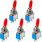 PerfectHD Mini Kippschalter - rote Plastikkappe - Minischalter - 3 Kontakte - WippSchalter - 6A 125V - 3A 250V - blau - 5er-Set - 8 Varianten