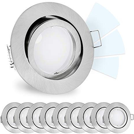 linovum 10 Stück fourSTEP Einbaustrahler LED schwenkbar dimmbar ohne Dimmer - LED GU10 5W neutralweiß - Spot rund gebürstet