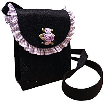 Edelnice Trachtenmode Handgearbeitete Filz Dirndltasche schwarz mit Satin Röschen und lila karierter Borte