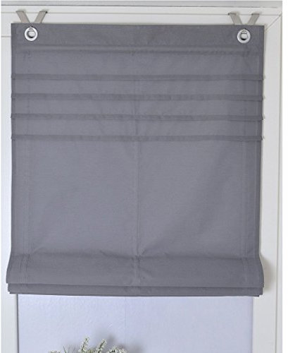 SIMPVALE - 1 x Roman Blind - for Kitchen and Balcony - Curtains - Easy Hanging - Polyester (Grey, Width 80 cm / Height 140 cm)