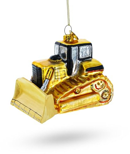 Robuster Bulldozer - Blasglas Weihnachtskugel