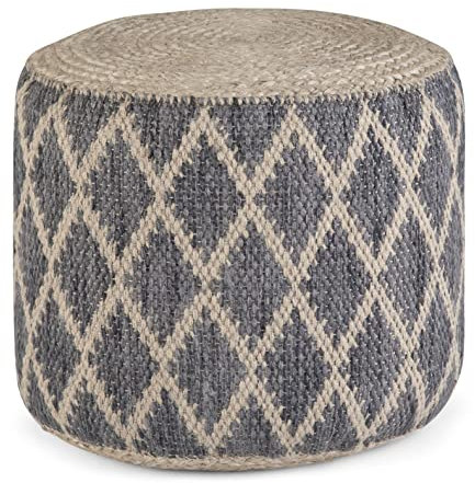 SIMPLIHOME Edgeley Runder Pouf Fußhocker Polsterhocker in Grau Natürlich Gewebt Geflochtene Jute Und Baumwolle für Wohnzimmer Schlafzimmer Kinderzimmer Boho Modern