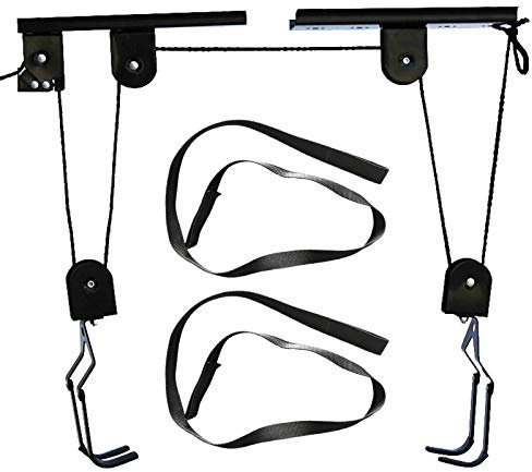 perfeciti Fahrradlift Universal Decken Lift Für Bis Zu 60 Kg, Garagen Lift Mechanisch Kajak Fahrrad Deckenhalter Mit Seilzug, Fahrradaufhängung Decke Für Garage Und Keller, Schwarz