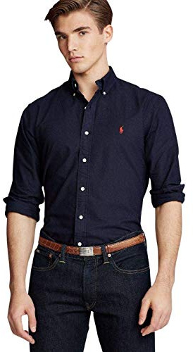 Ralph Lauren Polo Camicia Oxford Uomo Blu Navy Custom Slim Fit 710772290 (IT, Testo, L, Regular, Regular)