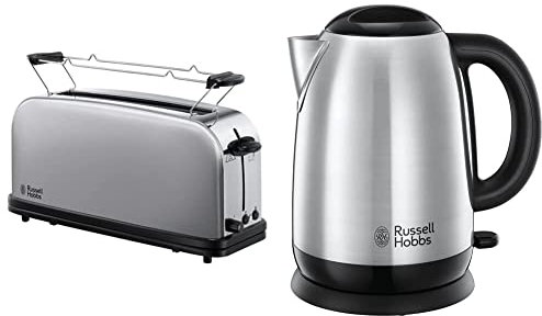 Russell Hobbs Adventure - Hervidor De Agua Eléctrico (2400 W, 1,7L, Acero Inoxidable, Gris) + 21396-56 Adventure - Tostadora, Ranura Larga Y Ancha, Para 2 Rebanadas, Acero Inoxidable