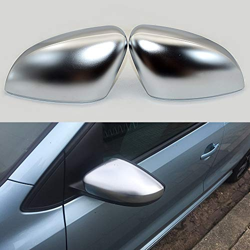 MKptopia Seitenspiegelabdeckungen Spiegelkappen Silber Chrom Matt Aluminium Gebürstet Kompatibel mit VW Polo 6R 6C 2010-2017