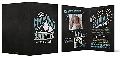 50 x Einladungskarten zur Taufe - Text und Foto einfach individuell selbst gestalten DIN A6 Klappkarte für Mädchen oder Jungen - Schiefer Berge
