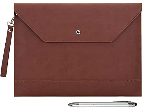 Wonderpool A4 Épaissi PU Cuir Enveloppe Cas Portfolio Dossier avec Poches Intérieures Pochette pour Document et Papeterie Fichier Organisateur Tablette PC Manches Titulair (café)