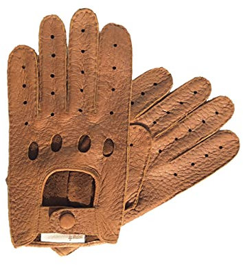 Hand Gewand by Weikert Exklusive Auto Lederhandschuhe aus Peccary, ungefüttert, Autofahrerhandschuhe mit Finger, handgenäht, Pekari, Motorradhandschuhe, Herren/Damen, mittelbraun; Gr. 9,5