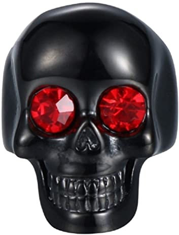 Totenkopf Ring für Männer, Gothic Dämon Schädel Kopf Ring, roter Kristall Schädel Skelett Ring, Punk Rock Totenkopf Totem Ring, Hip Hop Halloween Schädel Biker Ring, Wikinger Schädel Schmuck (18.1)