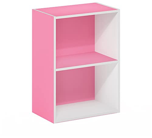 Furinno Luder Bibliothèque/étagère de Rangement 2 étages, Blanc/Rose, 2-Tier