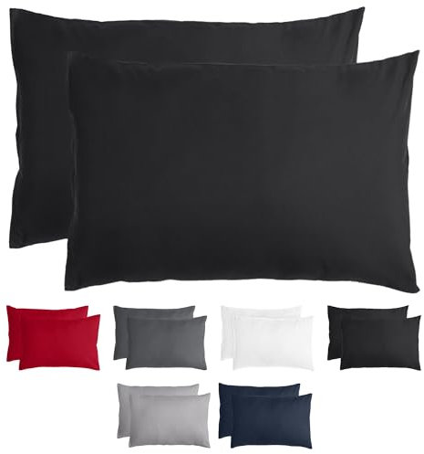 Komfortec Kissenbezug 40x60 cm 2er Set aus Gebürstet Mikrofaser mit Reißverschluss, Atmungskativ und Weich – Schwarz
