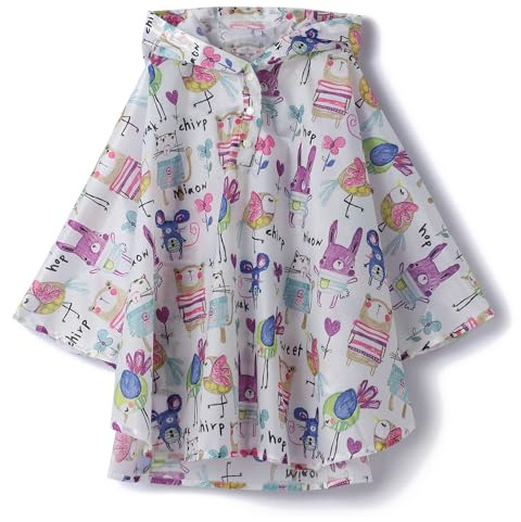 QIKADO Vestiti Bambini All'Aperto Impermeabile con Cappuccio Cartoon Impermeabile Pioggia cape Poncho con Borsa Portaoggetti Portatile XL