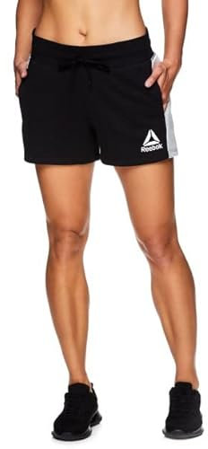 Reebok Women's 3.5 Inseam Running, Relaxing, Journey Color Block French Terry Shorts with Pockets, (as1, Alpha, s, Regular, Regular, Black, Medium)