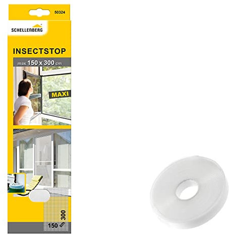 Schellenberg Fliegengitter MAXI, 150x300, weiß + 2x Schellenberg Befestigungsband | Fliegengitter-Klebeband | transparent 5,6 m Polyestergewebe