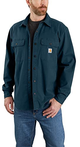 Carhartt Men's 105419 Rugged Flex® Relaxed Fit Canvas Fleece-Lined Shir, Night Blue, Large