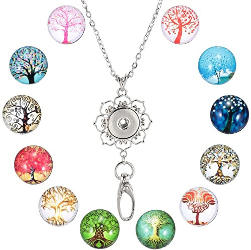SUNNYCLUE 1Boîte de Longes de Badge de Bureau pour Femmes pour Badges D'Identification Collier Arbre de Vie Badge Longe avec 12pcs Alliage Breakaway Boutons Pression Breloques Bijoux