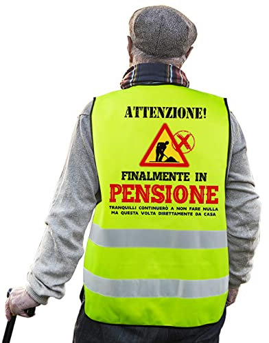COLOFALLA Gilet Pensione Gilet Pensionato Cantiere Gilet Sicurezza Alta visibilità Riflettente Antinfortunistico Regalo Pensione Uomo Donna Festa Pensione Gadget Pensionamento Divertenti VIP