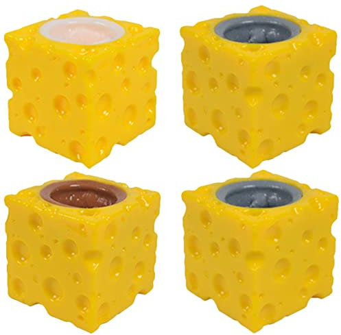 TOYANDONA Spielzeug 4 Stücke Stress Schöne Spielzeug Zufällig Tragbar Kind Quetschen Käse Zappeln Spielzeug Künstliche Begünstigt Simulation Mäuse Quetschen Käse-Mäuse-Becher